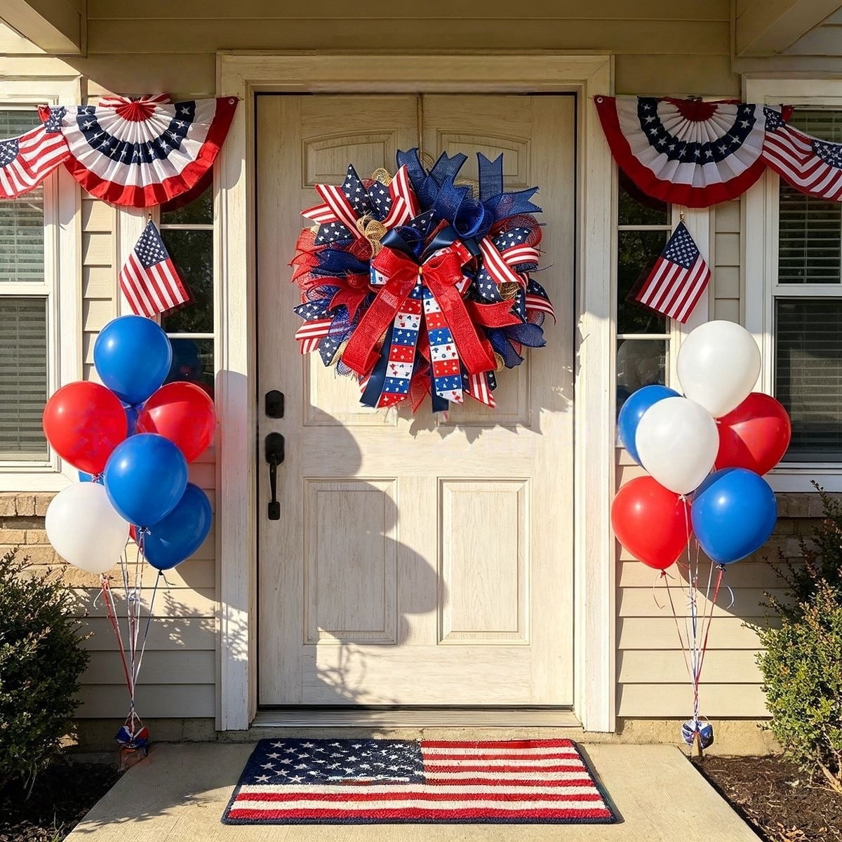 Nkmbld 4th of July Wreaths for Front Door, Independence Day Wreath Red White Blue Flower Wreath for Independence Day Memorial Day Flag Day Decor