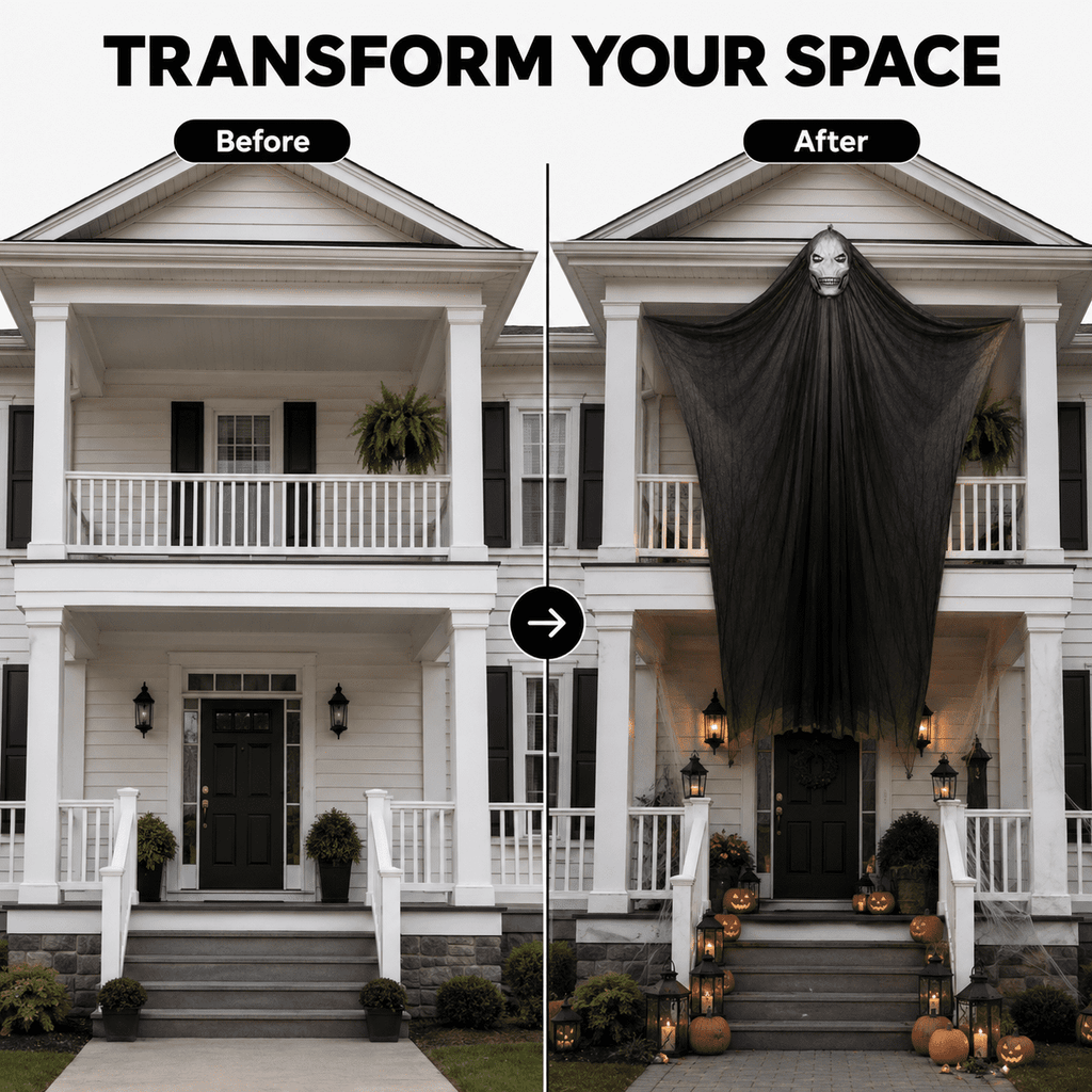 Diceymbol Halloween Decorations Outdoor, 10.83 ft Large Sound Activated Light up Skull Ghost Prop with Extra Long Black Gauze for Porch Entryway Tree Yard Party Decor