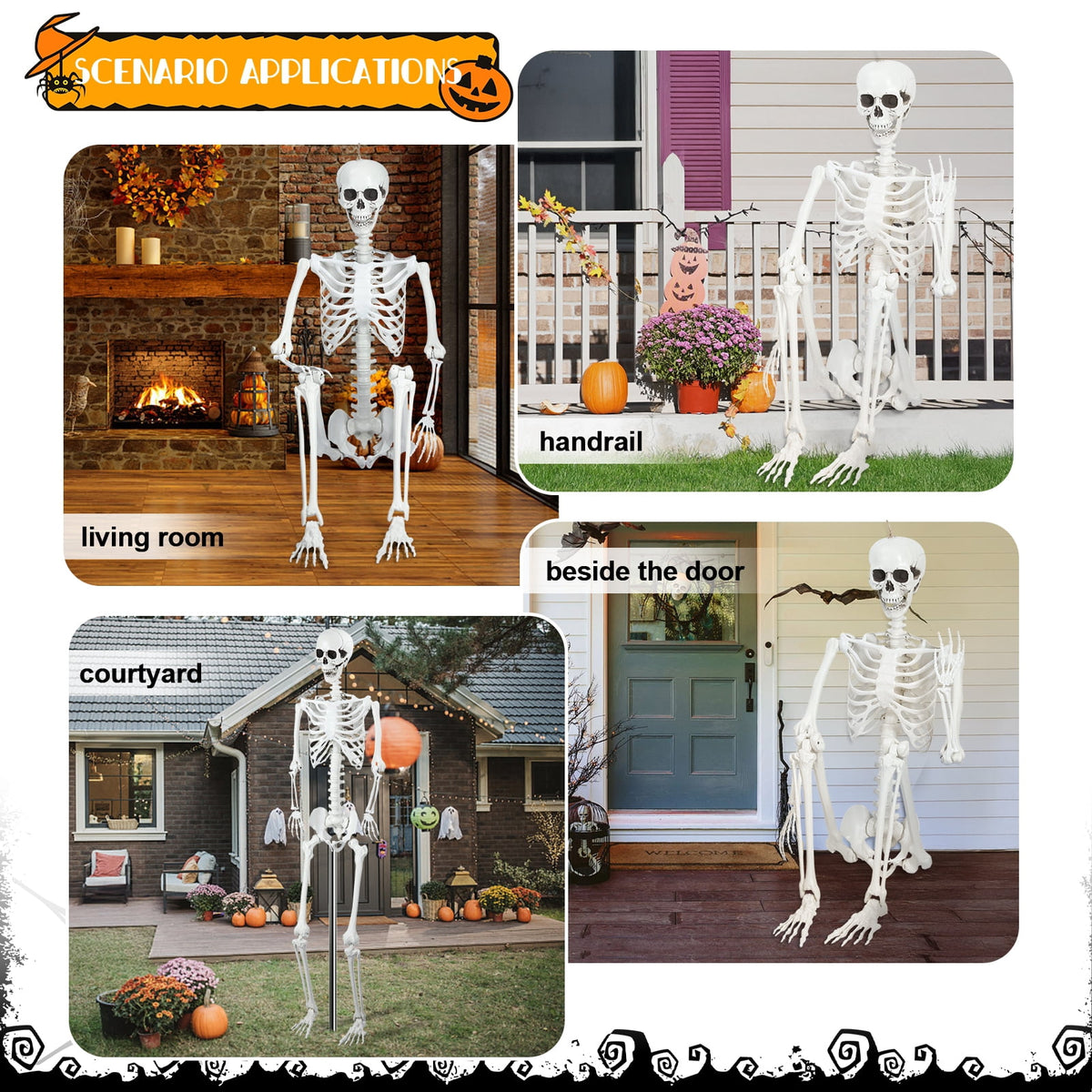 Cixusio 5.4Ft/165cm Halloween Skeleton Full Body Life Size Human Bones with Movable Joints for Indoor Outdoor Haunted House Party Halloween Props Decorations