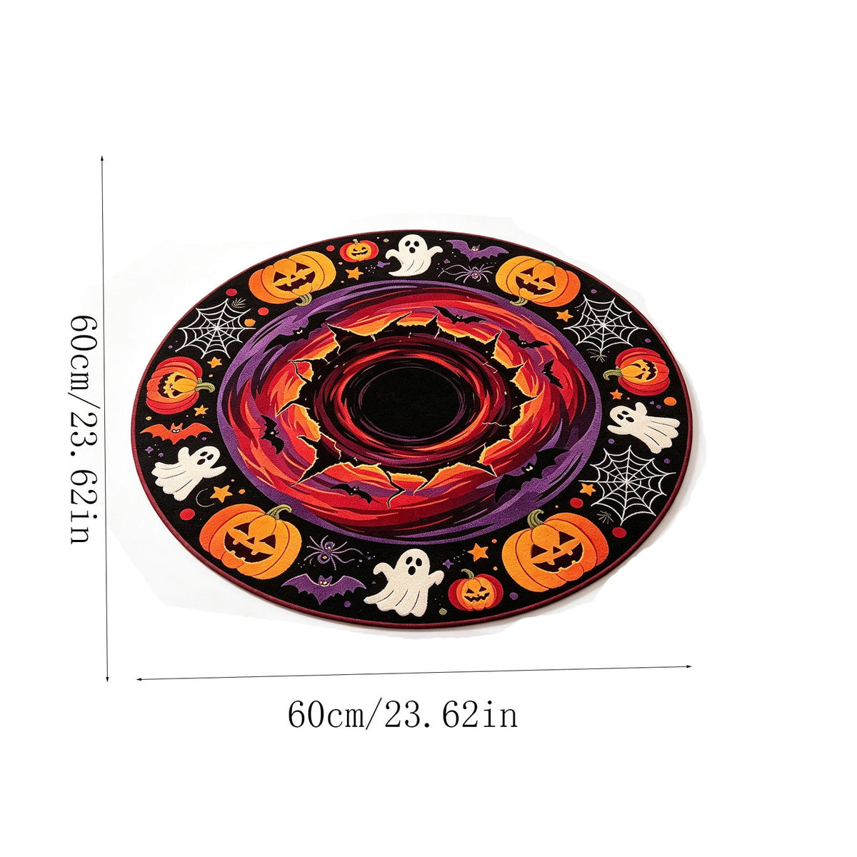 Halloween Round Rug Optical Ghost Pumpkin Mat 15.75in Diameter Polyester Skidproof & Soft for Entryway Bedroom Party by MPOISVA