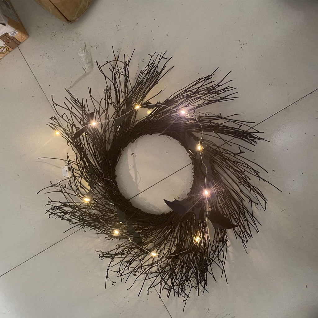 21.6" Illuminated Halloween Garland Wreath for Front Door Decor Lit Garland Black Bat Garland