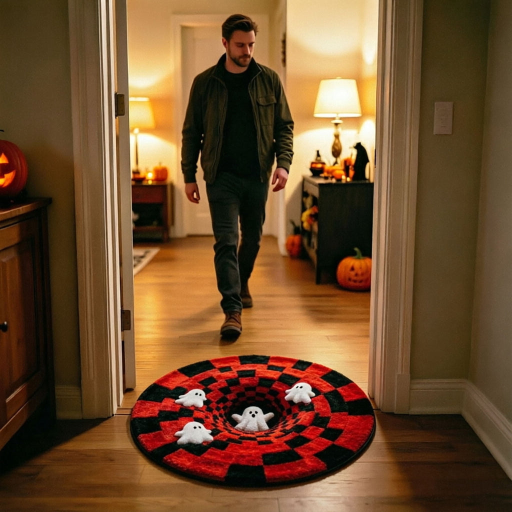 Win s Way 3D Illusion Round Halloween Rug Optical Illusion Doormat Non- Washable Entryway Decor Spooky Fall Front Door Mat for Party Decoration Available in 15.8/23.6/31.5 Inch