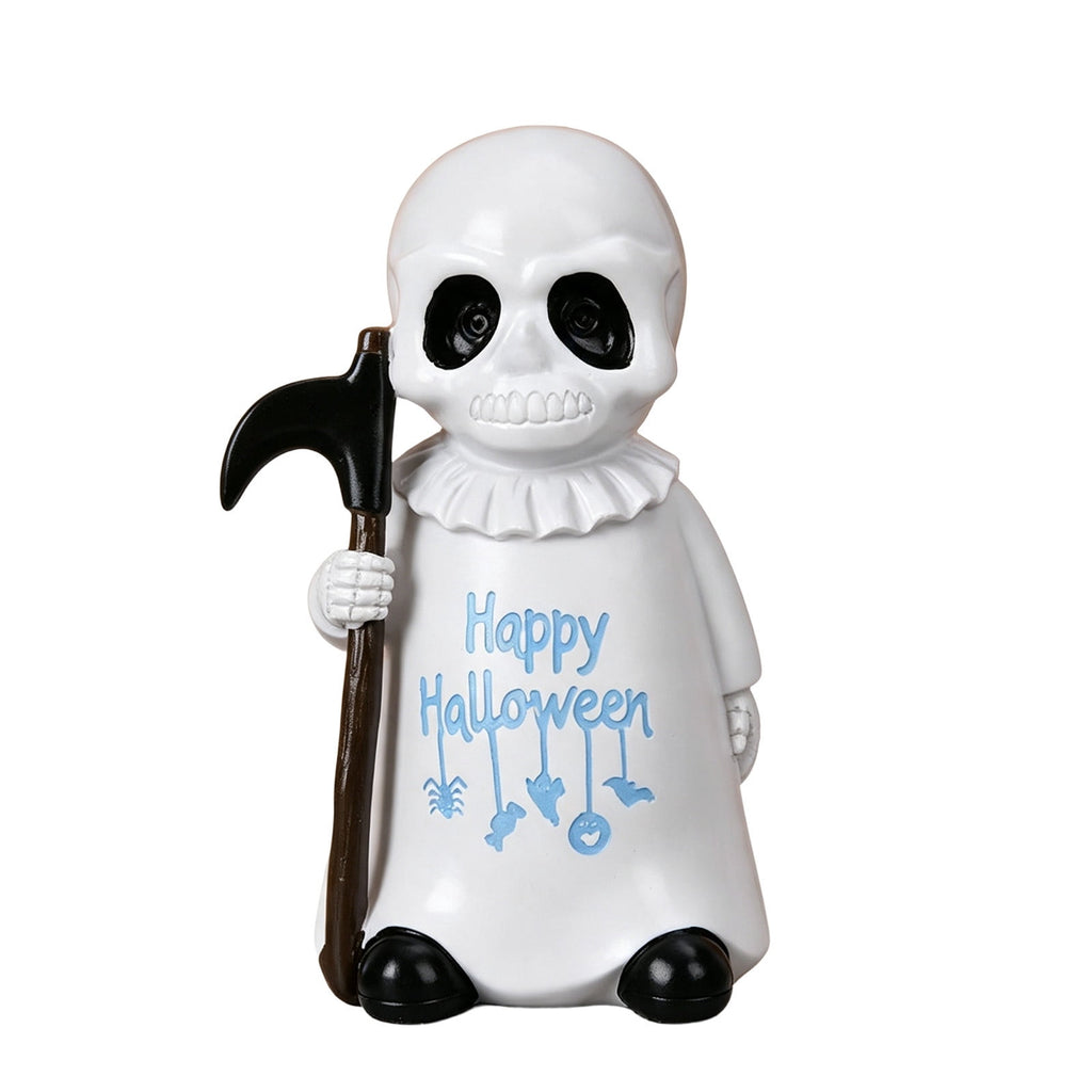 Halloween Ghost Figurine, Ghost Girl with Pink Bow & Hot Drink, Funny Ghost Statue Halloween Decor for Gift, Cute Spooky Tabletop Ornament for Home, Mantle, Desk & Party Decoration