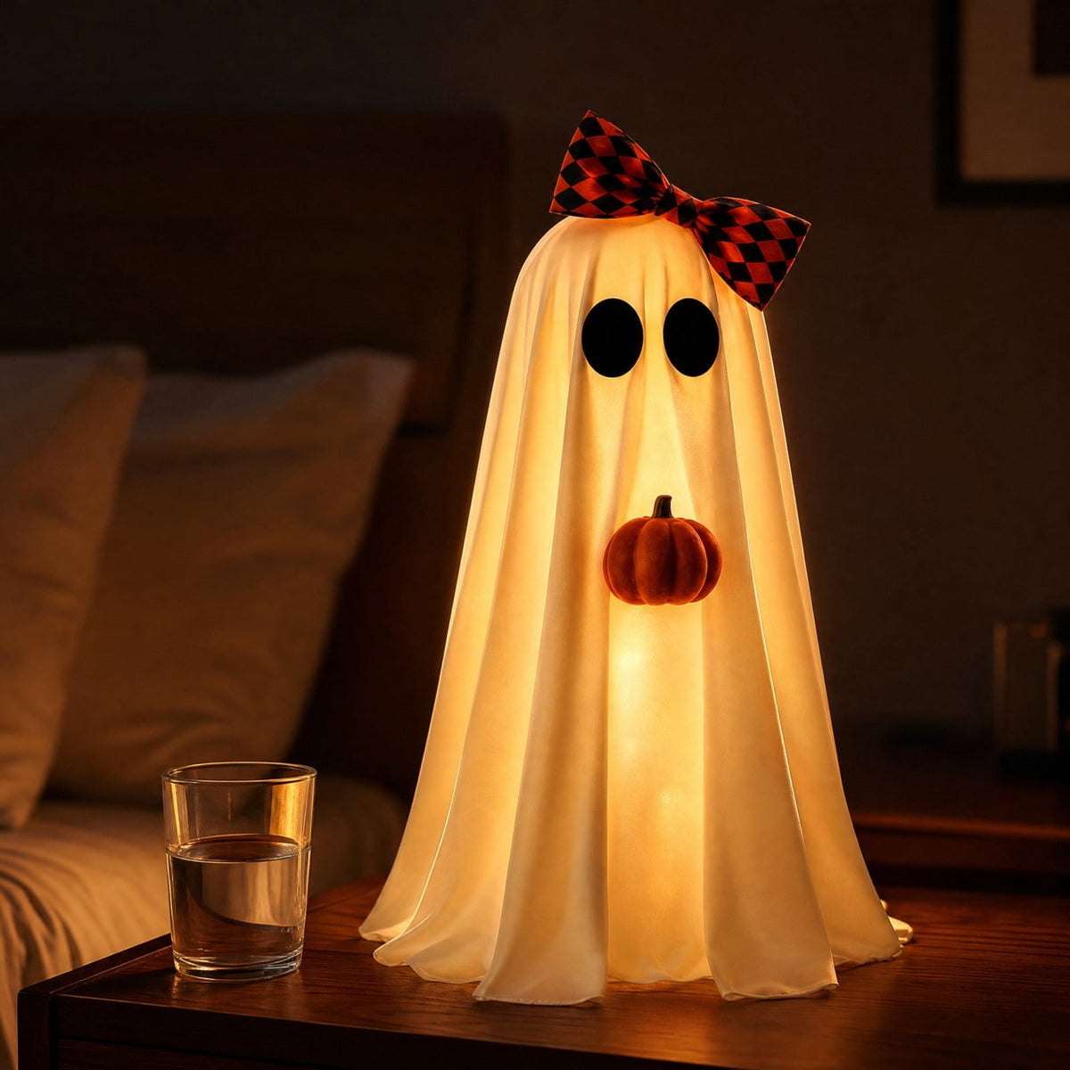 Lighted Halloween Ghost Candy Bowl, Cute LED Ghost Holding Pumpkin Candy Bucket for Trick or Treat, Outdoor Halloween Decorations for Front Porch, Indoor Yard Patio Halloween Decor