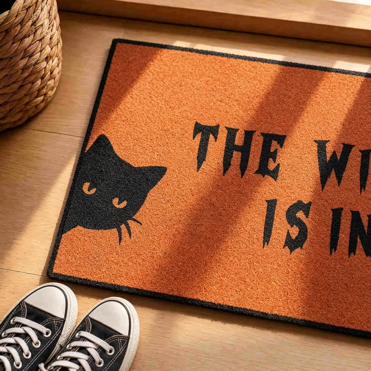 Halloween Black Cat Doormat Outdoor 23x15 Inch, Funny Welcome Mat | Non-Slip PVC Backing, No-bleed Stays Vibrant in Covered Outdoor Areas