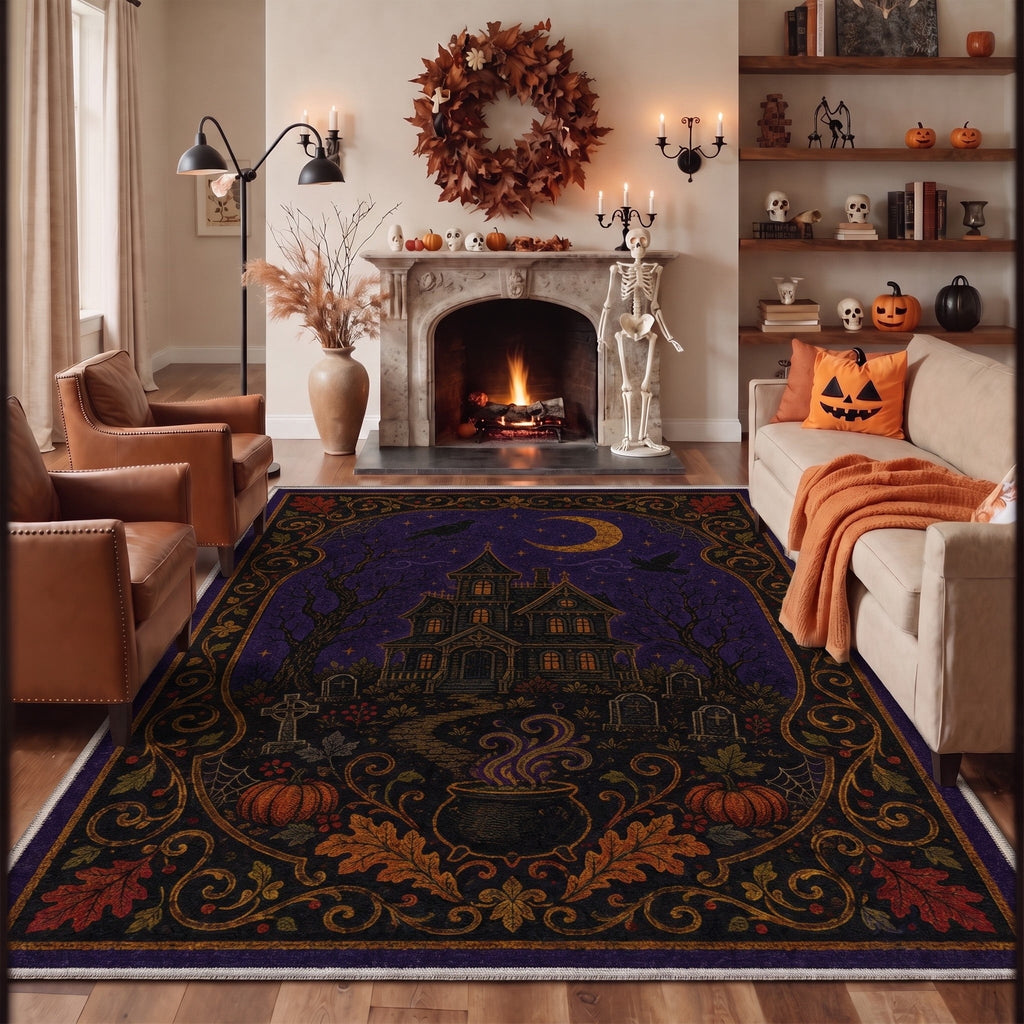 GENIMO 2'x3' Halloween Doormat, Washable Non Slip Soft Vintage Witch Outdoor Door Mat for Front Door Covered Porch Patio Entryway, Burnt Amber
