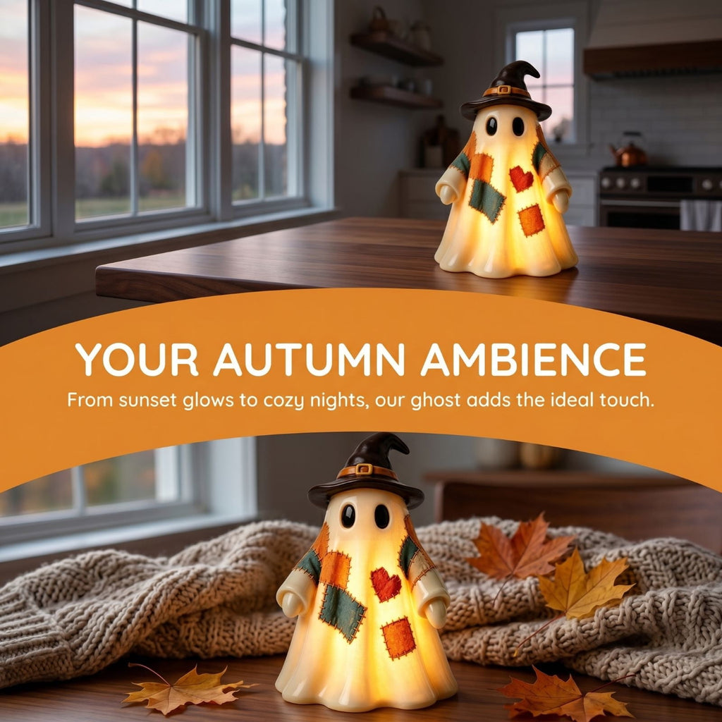Stained Glass Witch hat lamp, 7" Halloween Gothic Mystic Room Decor Handcrafted Ceramic Phantom Figurine, USB Rechargeable LED Glowing Lantern for Bedroom Living Room Mantel Home Decor
