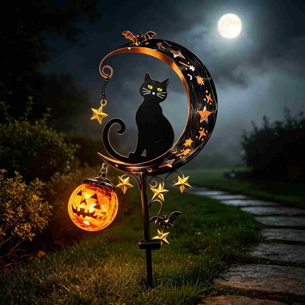 Halloween Solar Garden Stake Light,Metal Hanging Pumpkin Lantern Waterproof for Yard Lawn Proch