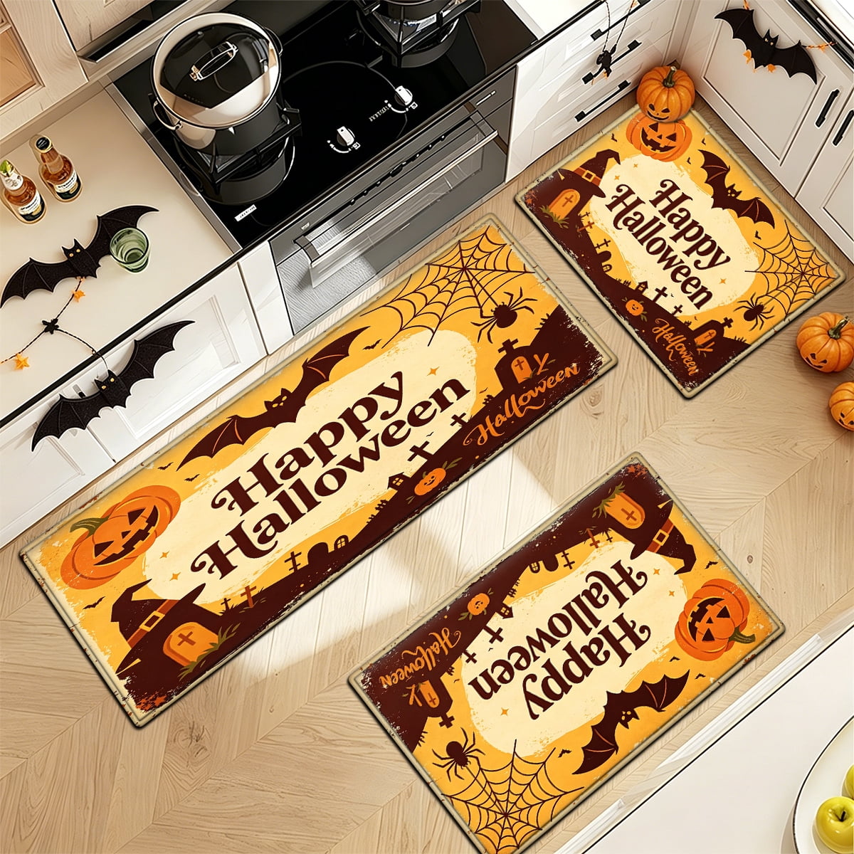 YIMEIS Halloween Orange Pumpkin Lantern Soft Non-slip 1Pc Flannel Mat and Kitchen Rugs,16''x24'',for Bathroom Entryway Bedroom