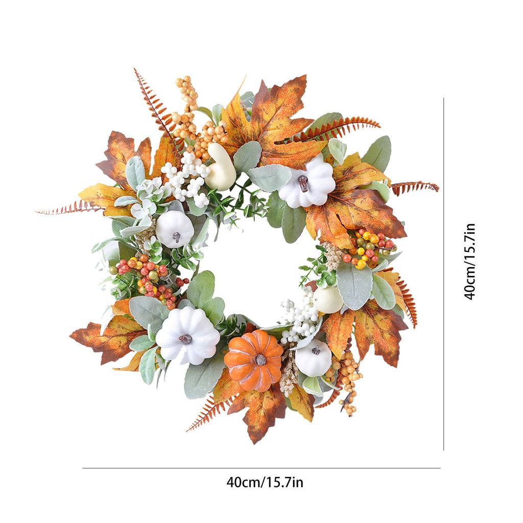 YIMWNYI Pumpkin Maple Leaf Decorative Wreath, Artificial Fall Wreath for Halloween, Thanksgiving, Harvest Festival Home Decor, Waterproof and Sunproof Autumn Wreath, Indoor and Outdoor Decoration