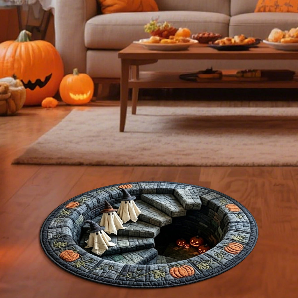3D Optical Illusion Halloween Round Rug – Spooky Ghost Pumpkin Design, Non Slip Rubber Backing Doormat for Entryway Bedroom, Machine Washable Floor Mat Home Decor