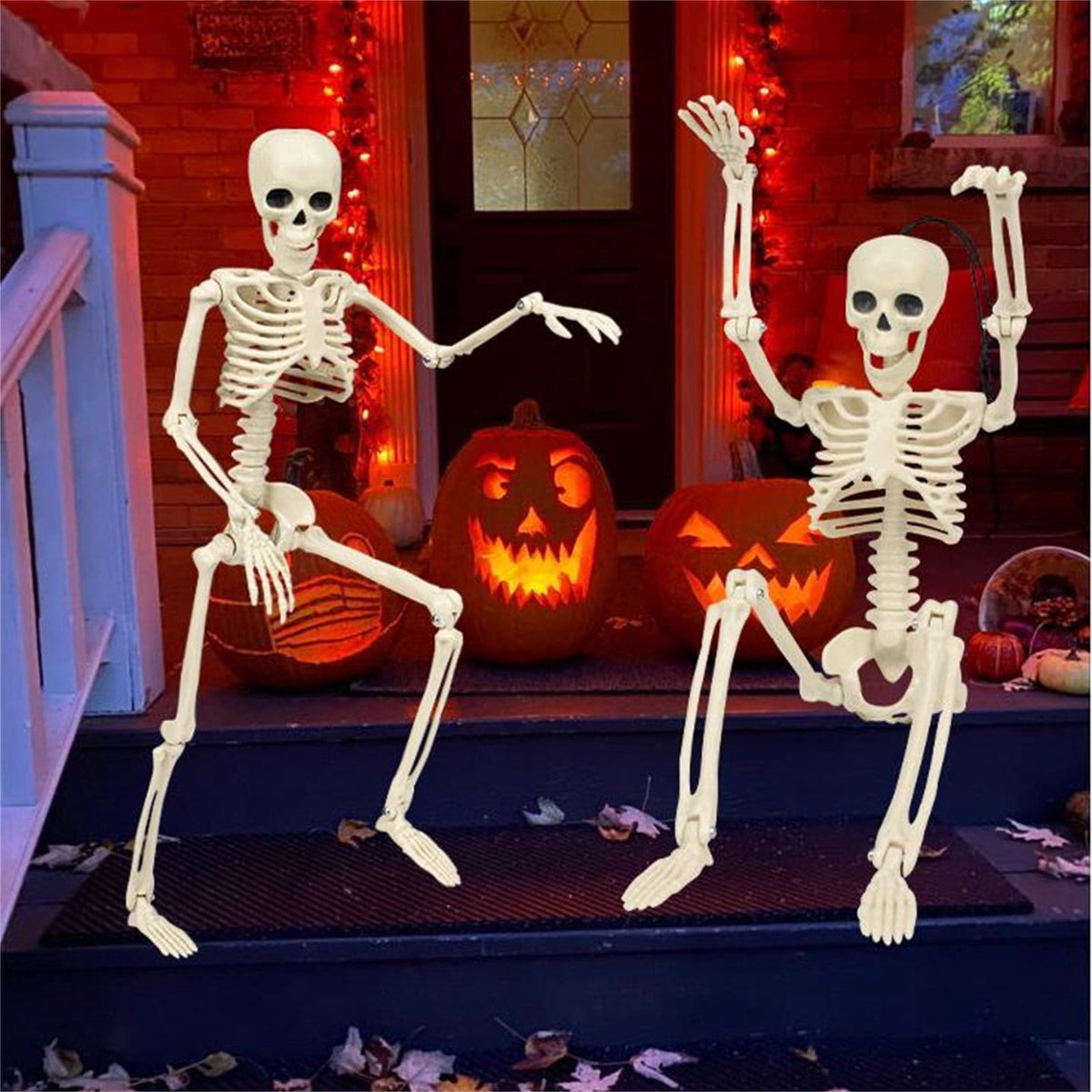 Life Size Halloween Skeleton - Plastic Realistic Movable Joints Skeleton Prop, Hanging or Sitting Pose for Spooky Graveyard Yard Party Decor, Scary Halloween Decoration by OVFUIZ
