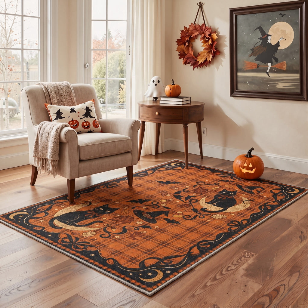 KUETH 3'x5' Halloween Machine Washable Area Rug, Non-Slip Rugs for Living Room, Bedroom and Dining Room, Orange