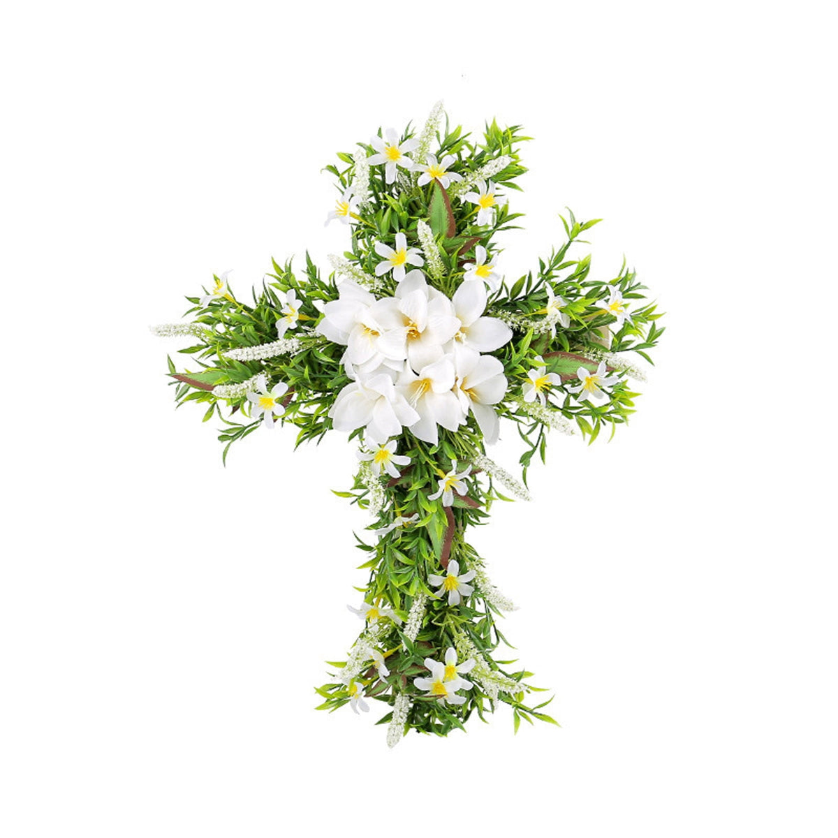 XEOVHV Easter Front Door Wreath Cross, 19.7 inch Easter Cross Wreath, Rustic Farmhouse Easter Decorations Sign Hanging Cross Wedding Floral Pastel Patio Summer Outside Decor