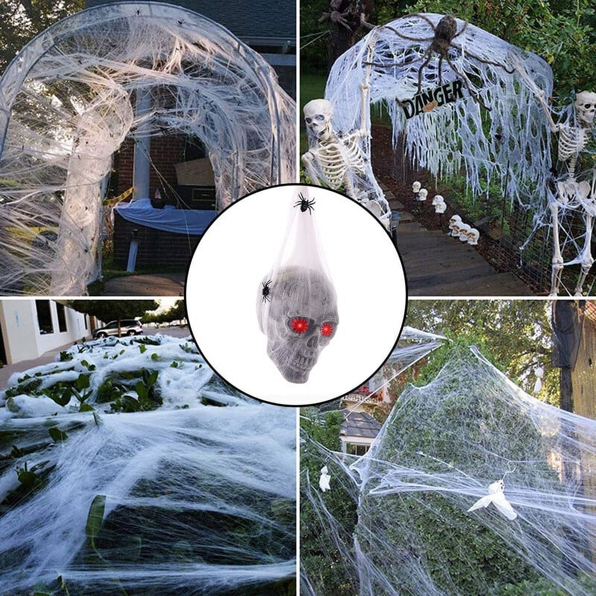 Cuteam Halloween Skull Decor Spooky Voice Activated Skeleton Skull Ornament with LED Red Eyes & Spider Haunted House Decorative Props Halloween Party Decoration for Indoor Outdoor