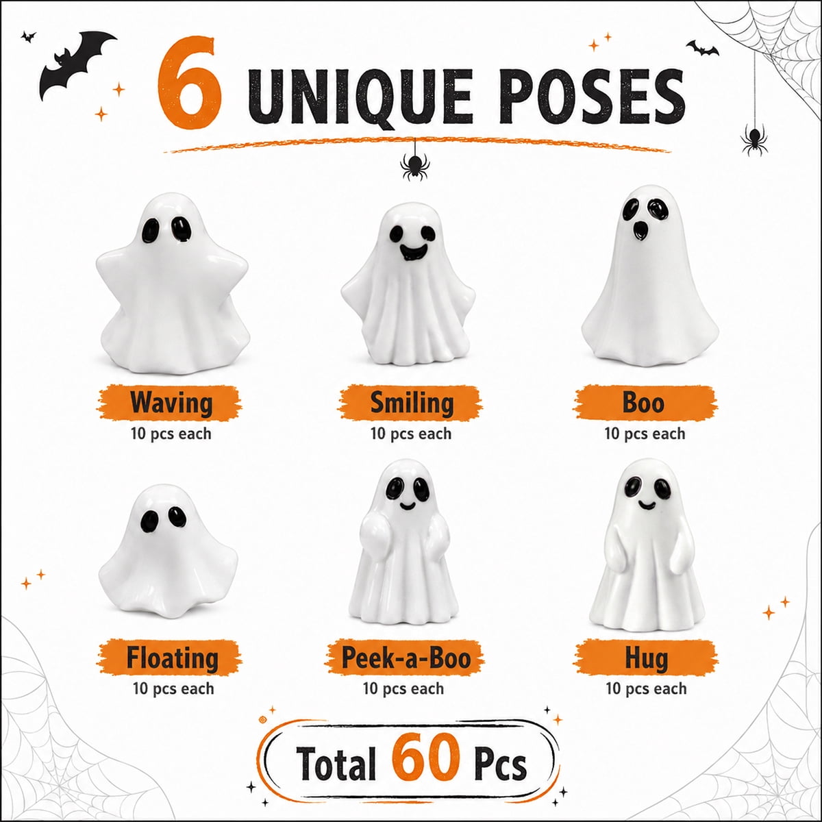 Mini Ghosts Figurines,Tiny Halloween Miniatures for Spooky Tiered Tray Decor,Home Tabletop Shelf Centerpieces,Party Favors Gift,60 Pcs