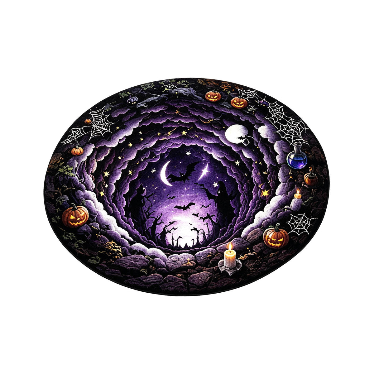 Win s Way 3D Illusion Round Halloween Rug Optical Illusion Doormat Non- Washable Entryway Decor Spooky Fall Front Door Mat for Party Decoration Available in 15.8/23.6/31.5 Inch