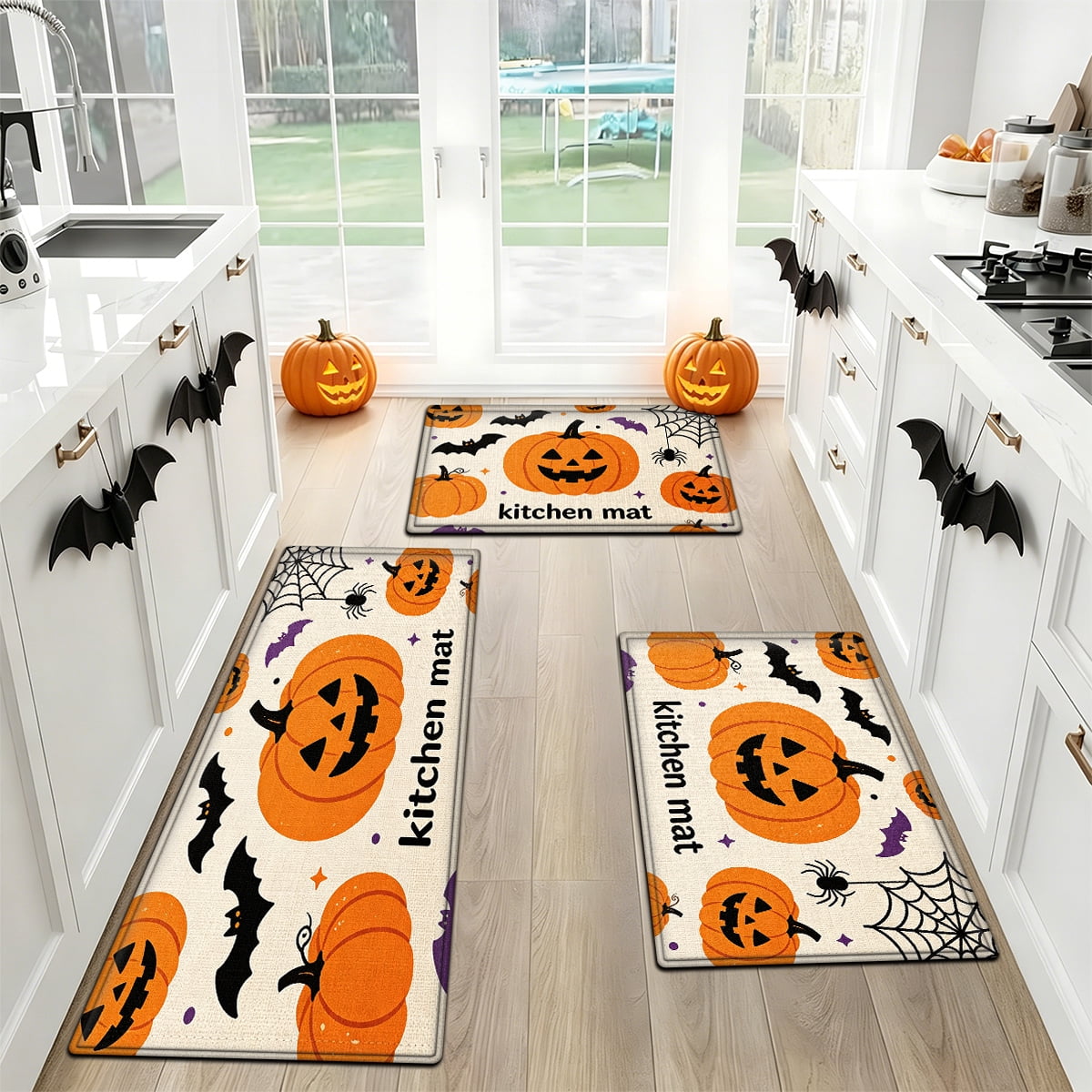 YIMEIS Halloween Pumpkin Lanterns Multi-purpose 1-Piece Flannel Mat and Kitchen Rugs,Soft Non-slip for Home Bedroom Bathroom
