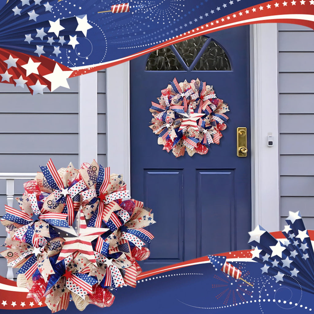 Nkmbld 4th of July Wreaths for Front Door, Independence Day Wreath Red White Blue Flower Wreath for Independence Day Memorial Day Flag Day Decor