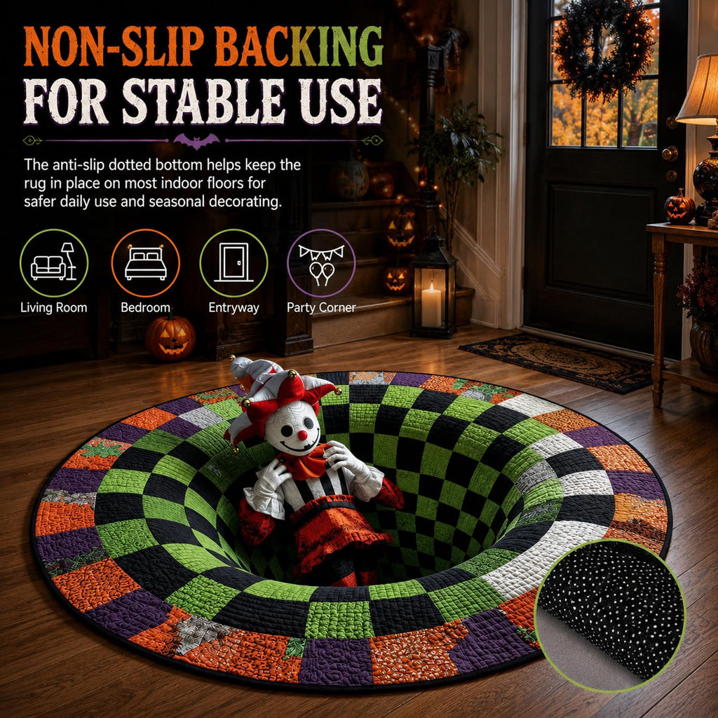 Deep Vortex Illusion Rug, 3D Halloween Round Floor Mat with Non-Slip Backing