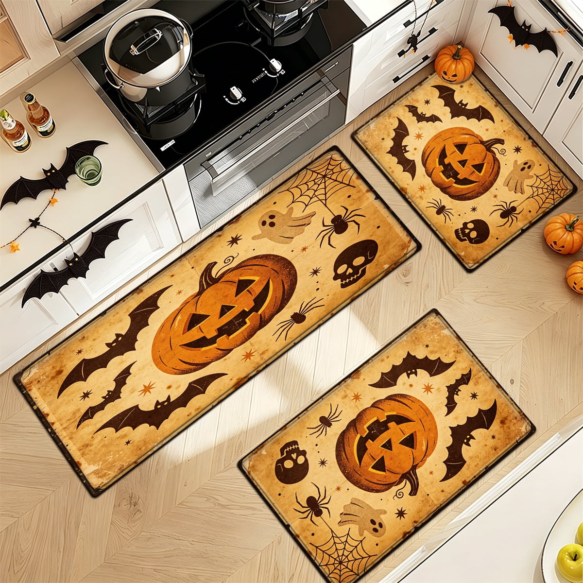 YIMEIS Halloween Pumpkin Lanterns Multi-purpose 1-Piece Flannel Mat and Kitchen Rugs,Soft Non-slip for Home Bedroom Bathroom