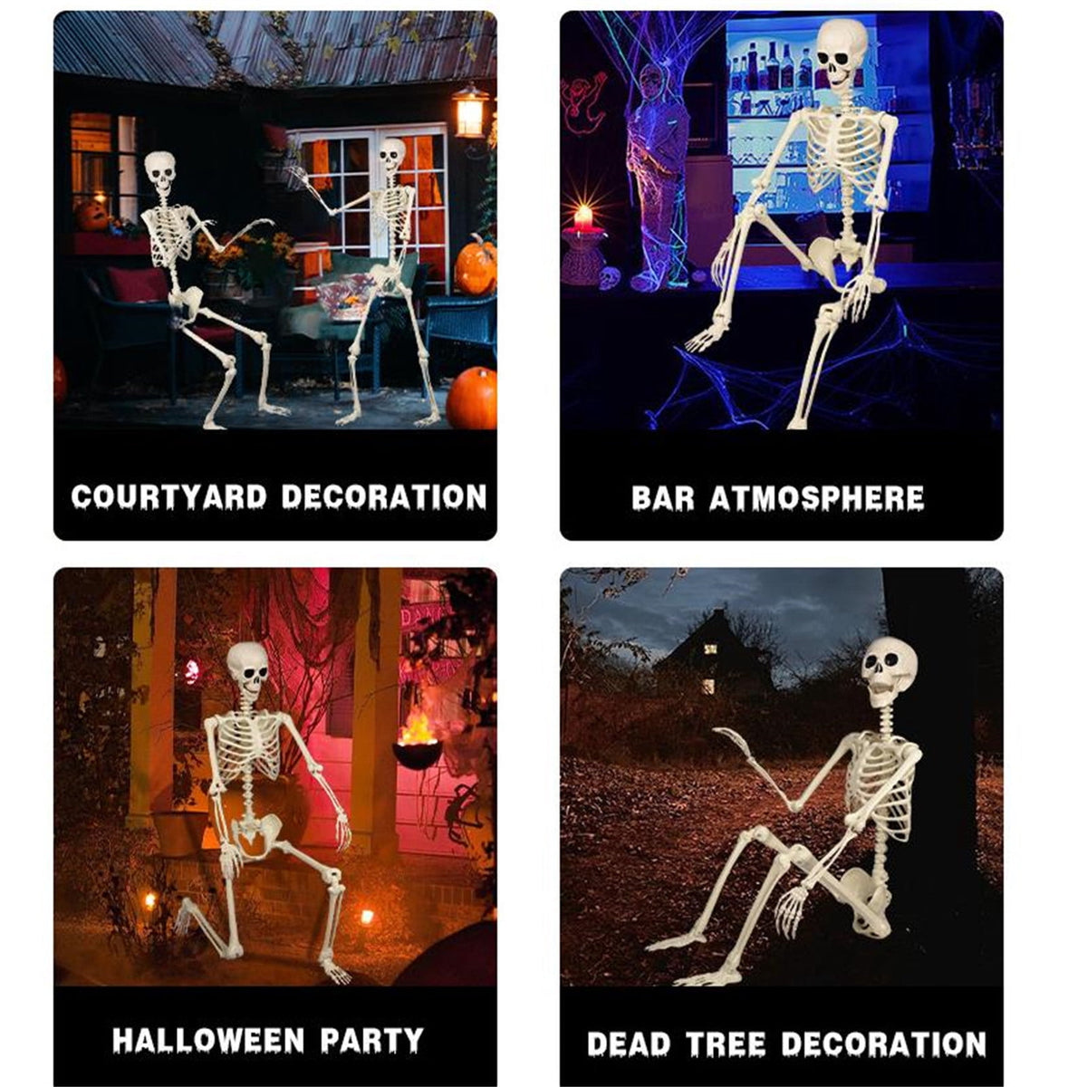 AUHomi 1 PC Halloween Skeleton, 15.7" Full Body Halloween Skeleton Decor with Movable Joints, Party Decorations, Halloween Outdoor Skeleton Decoration, Horror House Graveyard Props (S)