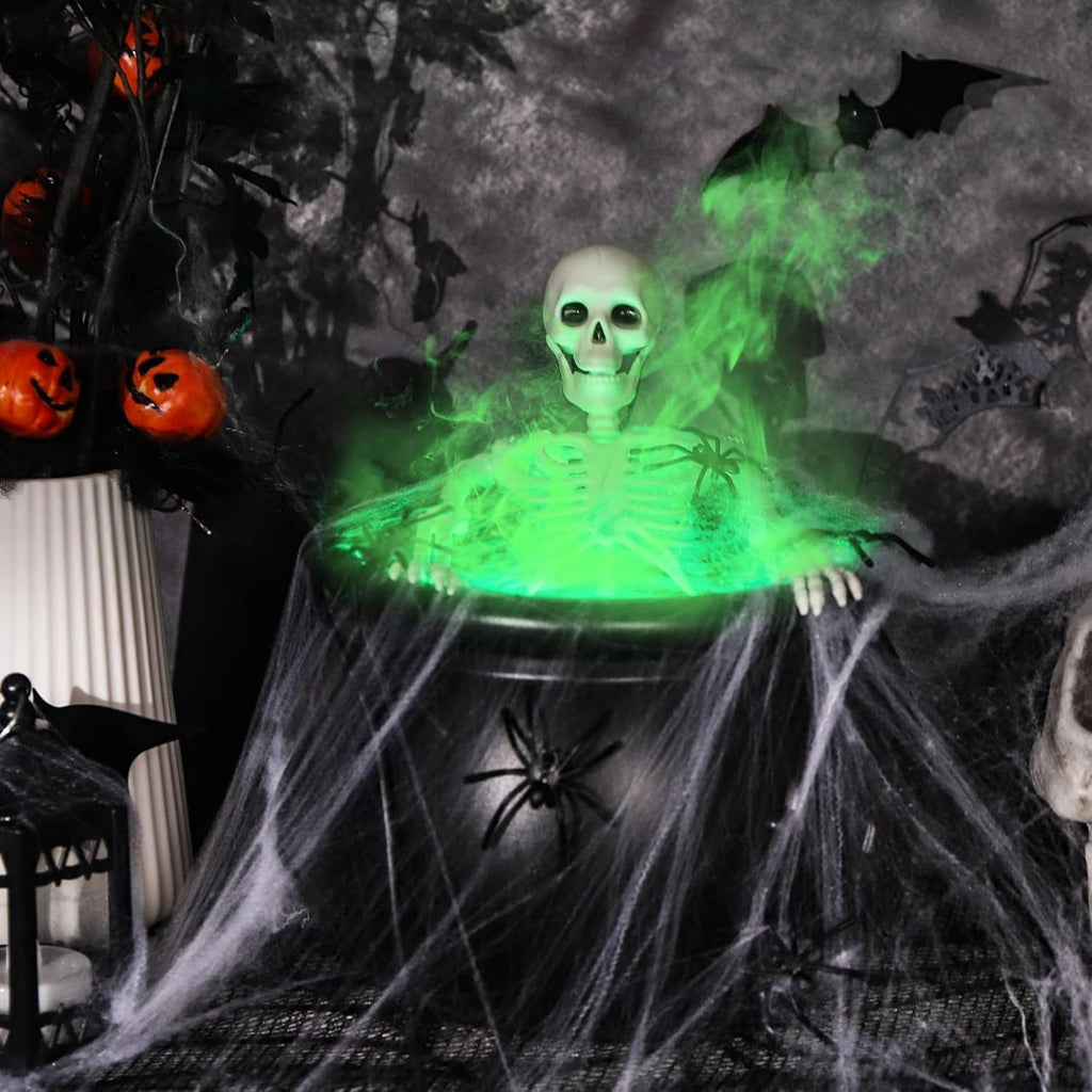 TETOU Halloween Decorations Indoor,DIY Floating Potion Set with Witches Cauldron and Mist Maker,Spooky Black Plastic Cauldron with Skeleton for Halloween Party Home Room Mantel Table Indoor Decor