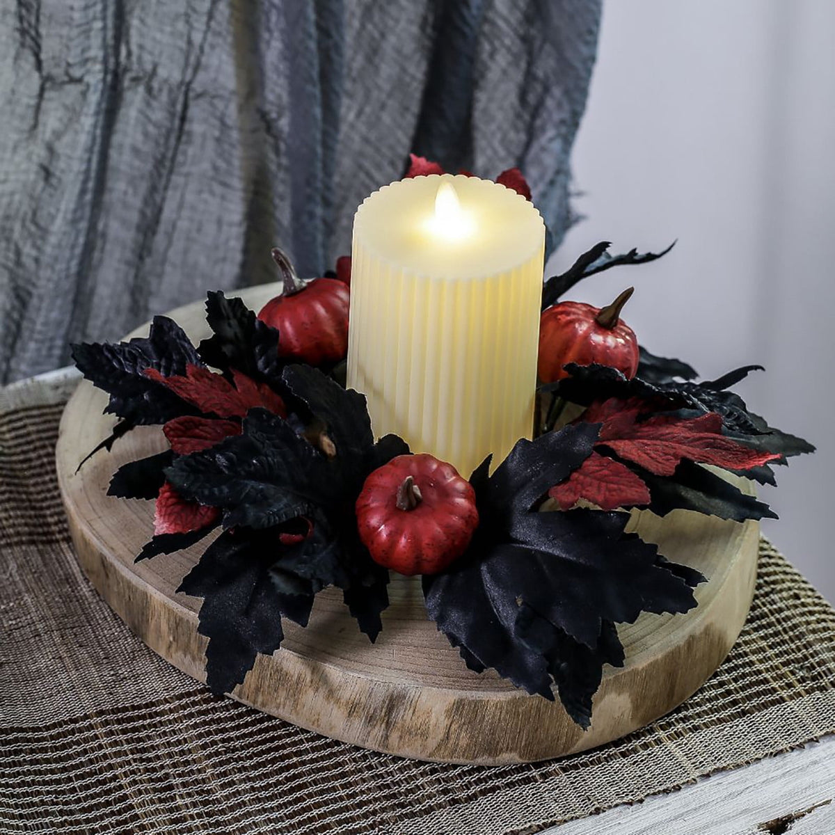 Fall Candle Rings Wreaths 3 Inch Center, Artificial Pumpkin Maple Leaf Candle Rings for Pillars Candles Centerpieces Halloween Thanksgiving Harvest Festival Home Table Decor