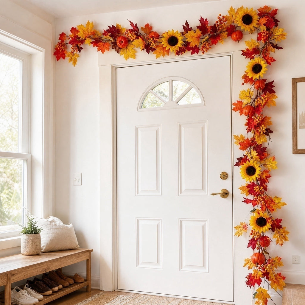 SPOORYYO 2Pcs Fall Maple Leaves Stems for Vase, Artificial Autumn Fake Leaves Decor, Maple Leaf Bushes Shrubs for Thanksgiving Halloween Home Farmhouse Table Centerpiece, 12.99" x 7.87"