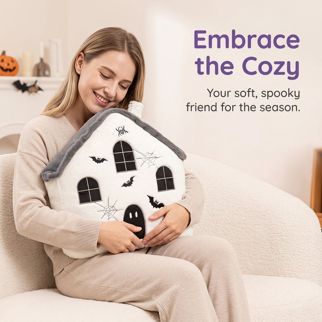 Cute Reading Ghost Plush Throw Pillow, Halloween Book & Pumpkin Bucket Ghost Stuffed Cushion, Spooky Season Decorative Pillow, for Sofa, Bedroom, Party Decor