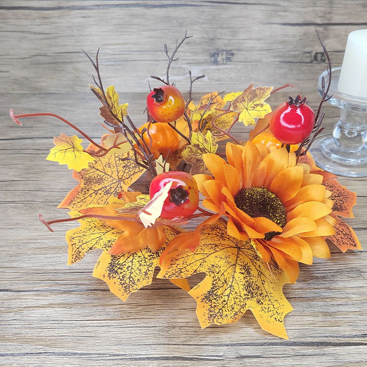 Small Fall Gradient Wreath for Front Door, Multicolor Artificial Autumn Wreaths Thanksgiving Decor for Home, Fall Halloween Decorations, Outdoor Indoor Farmhouse Wall Decor Year Round, E