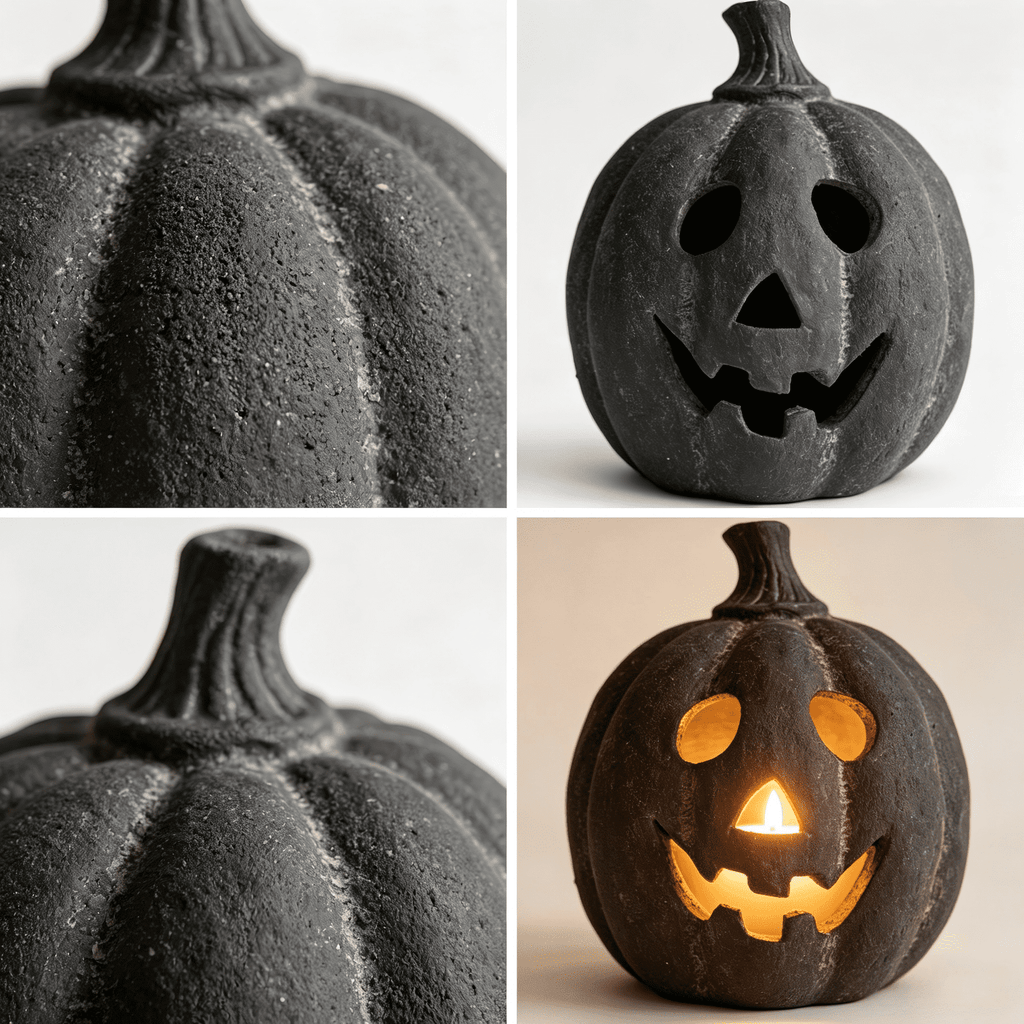 Halloween Decorations Outdoor - Fall Decor - 9.8"H Black Handmade Resin Jack O Lantern Pumpkin - Indoor Outside Gothic Festival House Centerpiece Decoration for Table Garden Living Room Mante