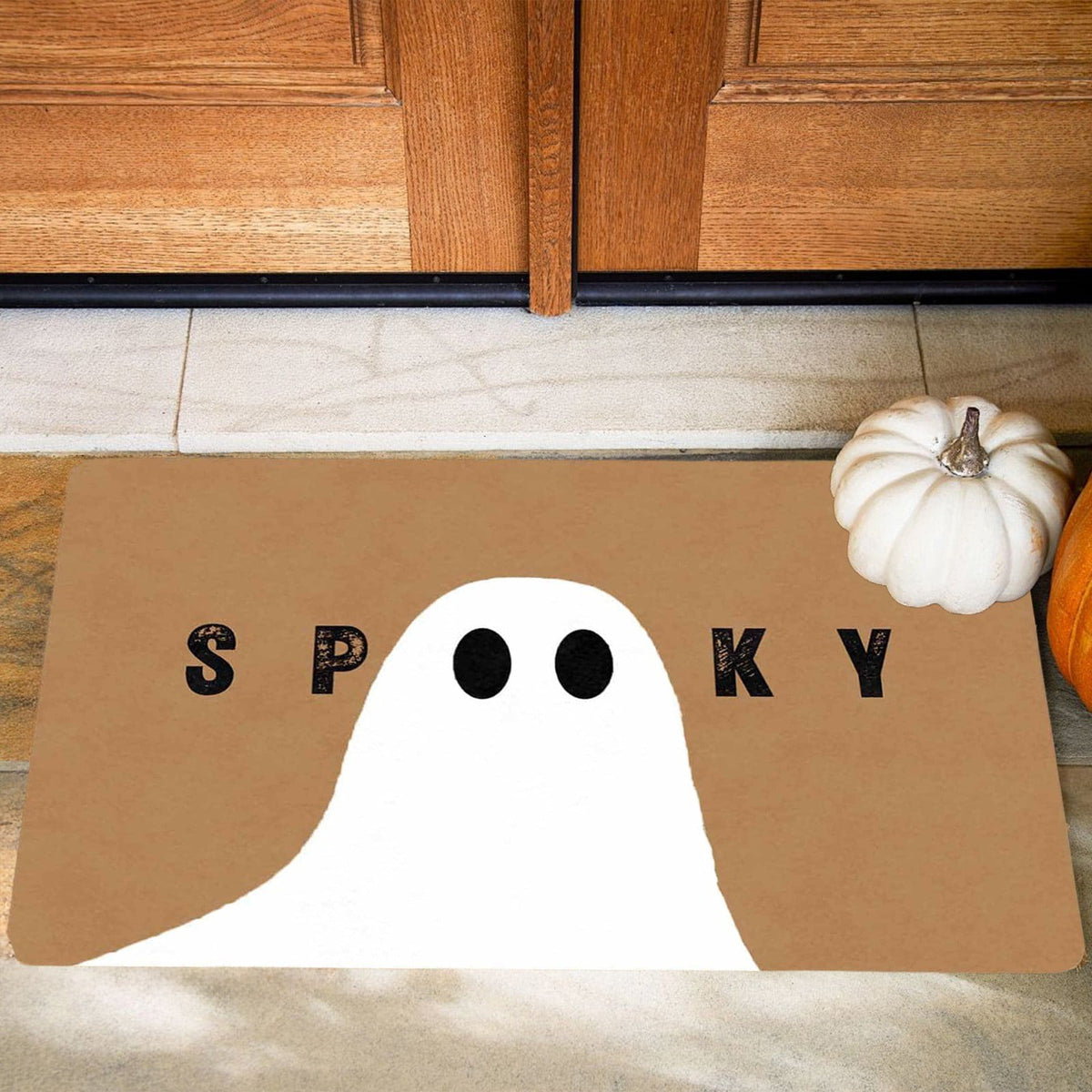 Halloween Door Mat Outdoor Ghost Welcome Doormats for Front Door 24 x 16 Inch, Non Ghost Coir Floor Mat Black White Stripe Halloween Rug for Entryway Front Porch, Floor Mats and Doormats
