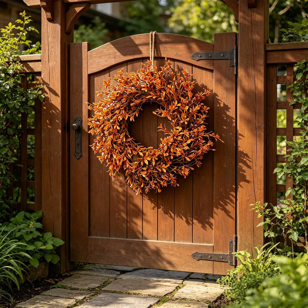 Diceymbol Fall Orange Foliage Wreath Harvest Decor for Front Door Patio Yard Farmhouse Halloween Home Decor 12 Inch