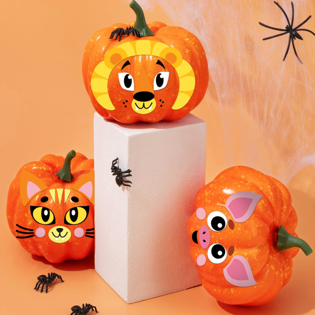 Joyfy 16 Faces Halloween Pumpkin Decorations Stickers Foam Craft Kit, 18 Sheets 16 Designs Halloween Party Favors for Kids, Party Supplies Arts Activities, Jack O Lantern Face Sticker School Gifts