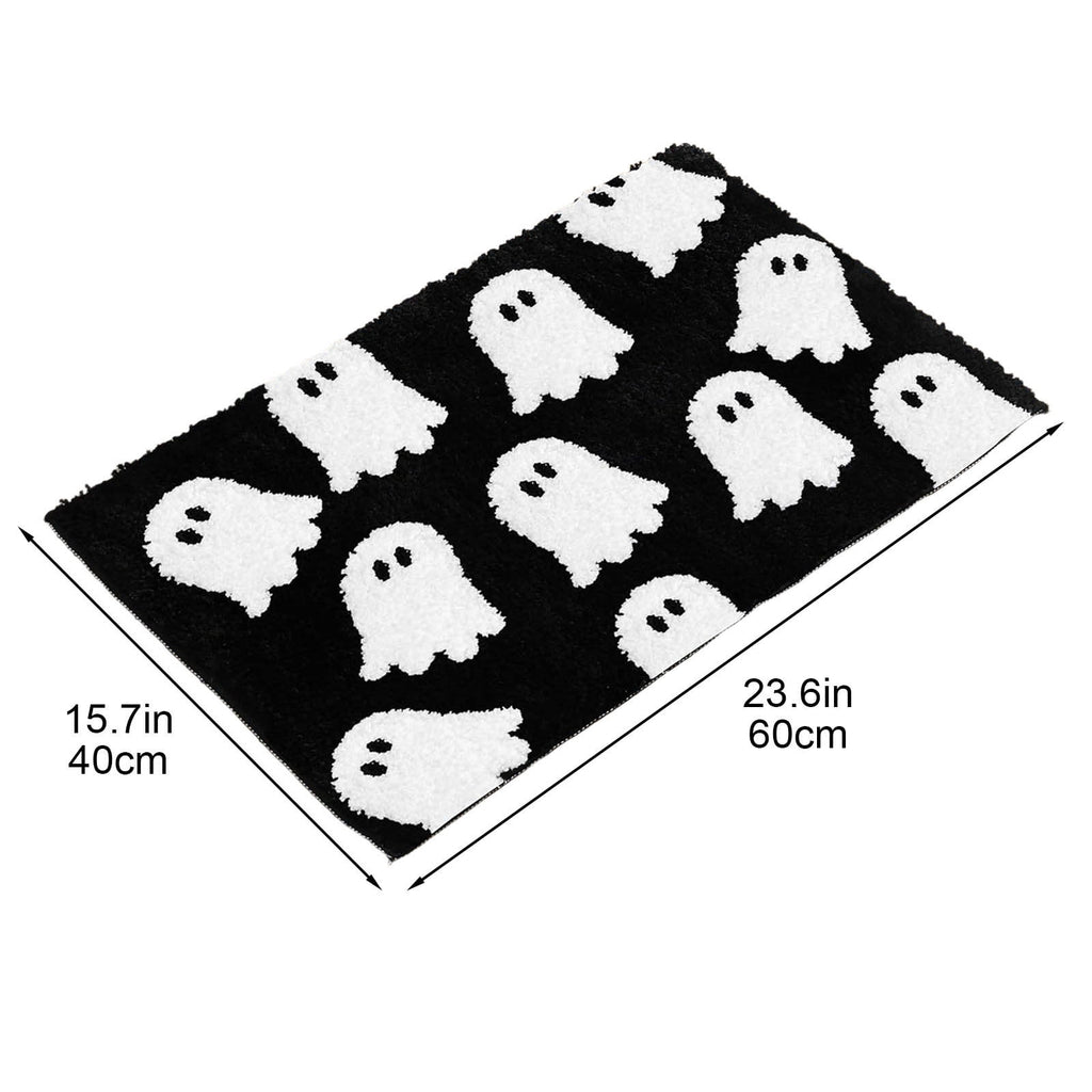 HHBEAUTY Black Ghost Bath Mat Soft Halloween Bathroom Rug Non Slip Cute Spooky Ghost Bathroom Decoration Shaggy Plush Microfiber Rug Halloween Decor for Home Bedroom Shower Floor, 15.75 x 23.62"