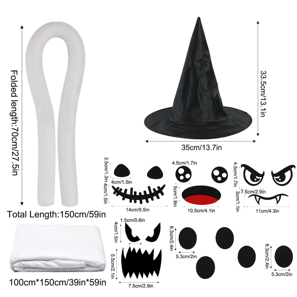Tumao Halloween Decorations Outdoor, Light Up Spooky Ghosts Decoration, Cute Halloween Decorations Indoor, DIY Ghost Kit Decor with Emoji Stickers Witch Hat for Party, Yards, Porch, Gardens