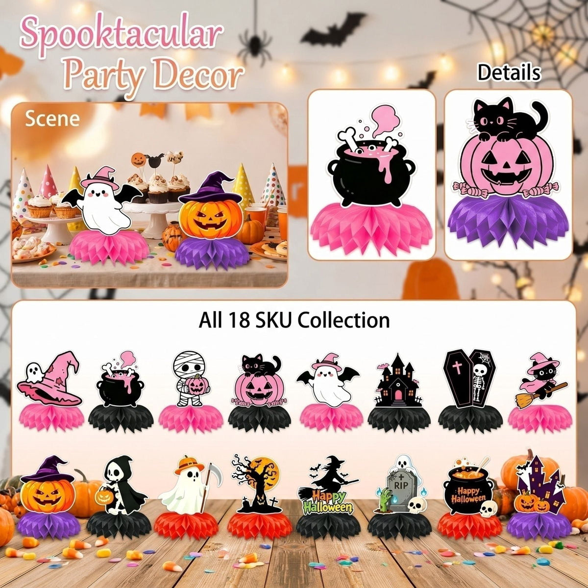 Table Centerpieces 9 Pack Honeycomb Halloween Themed for Indoor Parties Home Gatherings Seasonal Decor