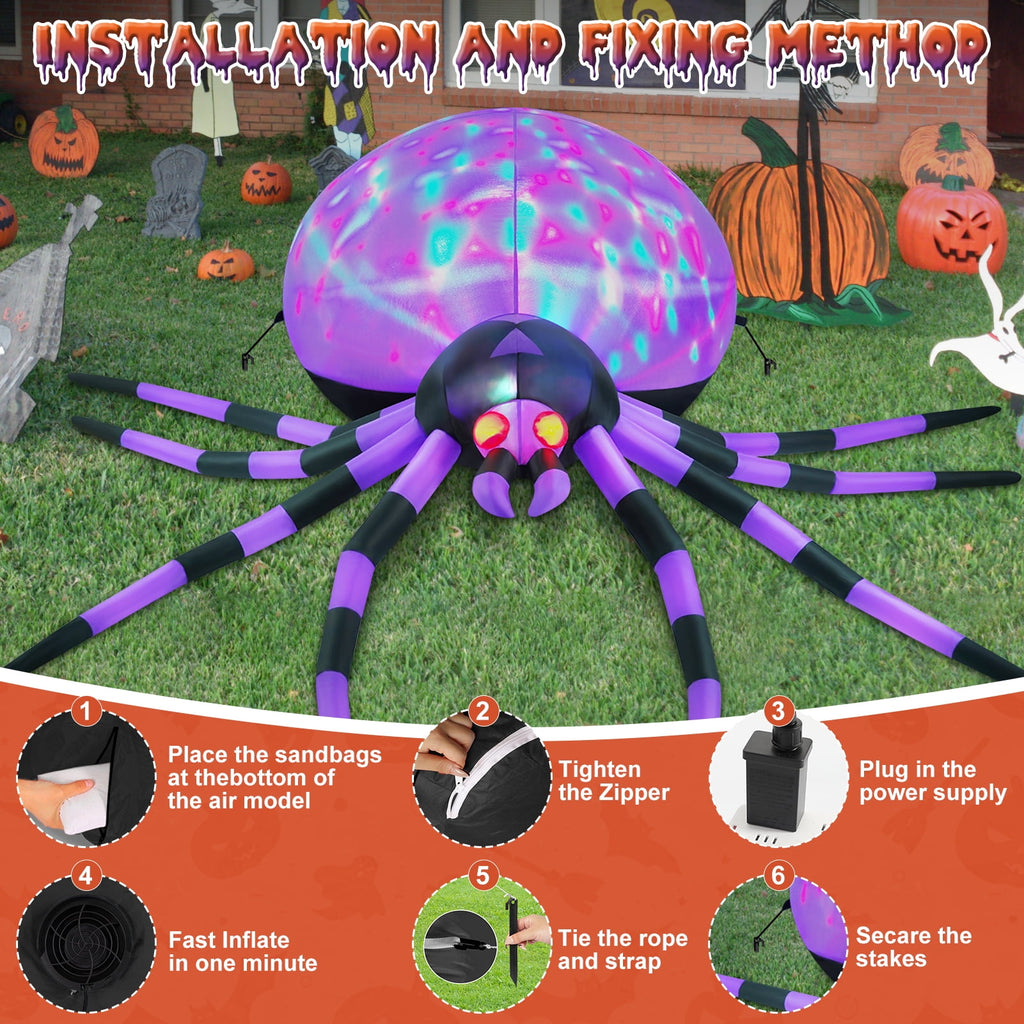 Yexmas 8FT Halloween Inflatables Outdoor Decorations Giant Spider Decorations with LED Lights and Air Pump Blow up Inflatable Green