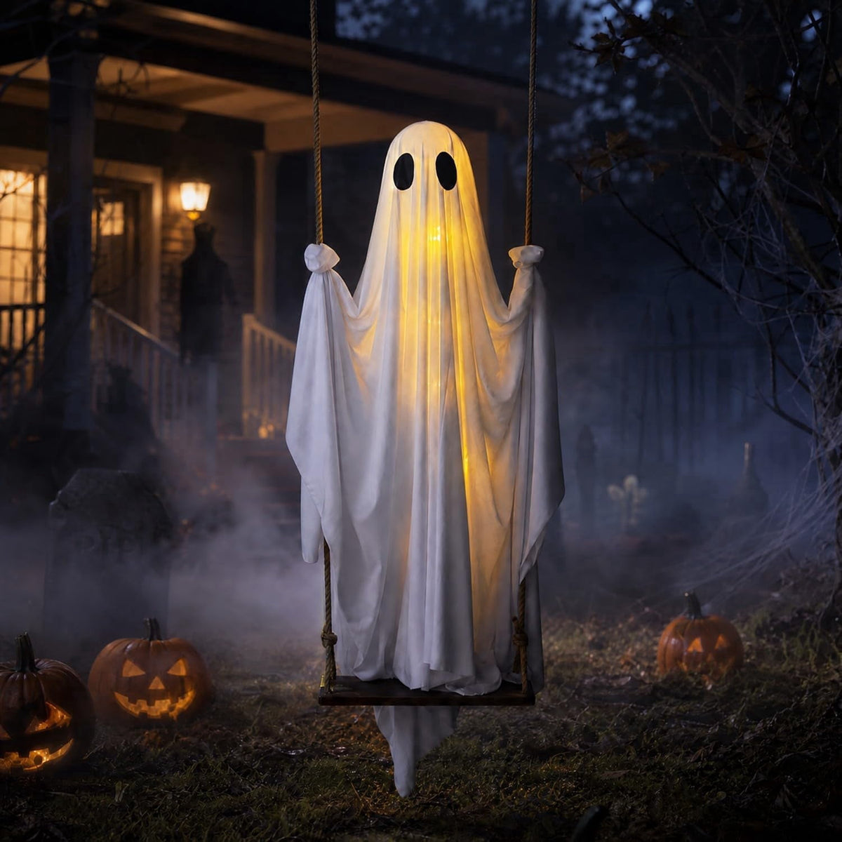 Gifts Under $20 Ghost Campfire Night Light, Flickering Flame Nightlight, Halloween 3D Cute Spooky Marshmallow Ghost Decoration for Bedroom, Spooky Season Home Halloween Decor for Ki*ds Adults