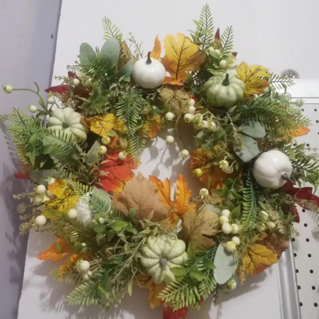 KOMI 2024 Fall Peony and Pumpkin Wreath for Front Door - Year Round Durable Farmhouse Wreath with Maple Leaves, Berries, Pinecones, and Pumpkins for Thanksgiving, Halloween, and Seasonal Home Decor