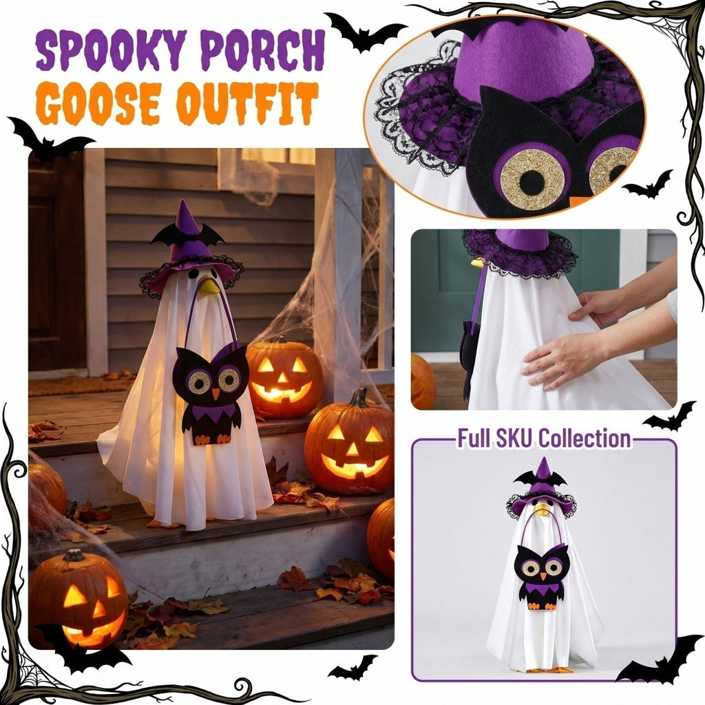 Halloween Garden Porch Decor, Porch Goose Outfits Halloween, 23 Inch Porch Goose Outfits, Witch Dress and Hat Set, Fits 23X11X26 Inch Standing Plush Goose for Front Porch Lawn