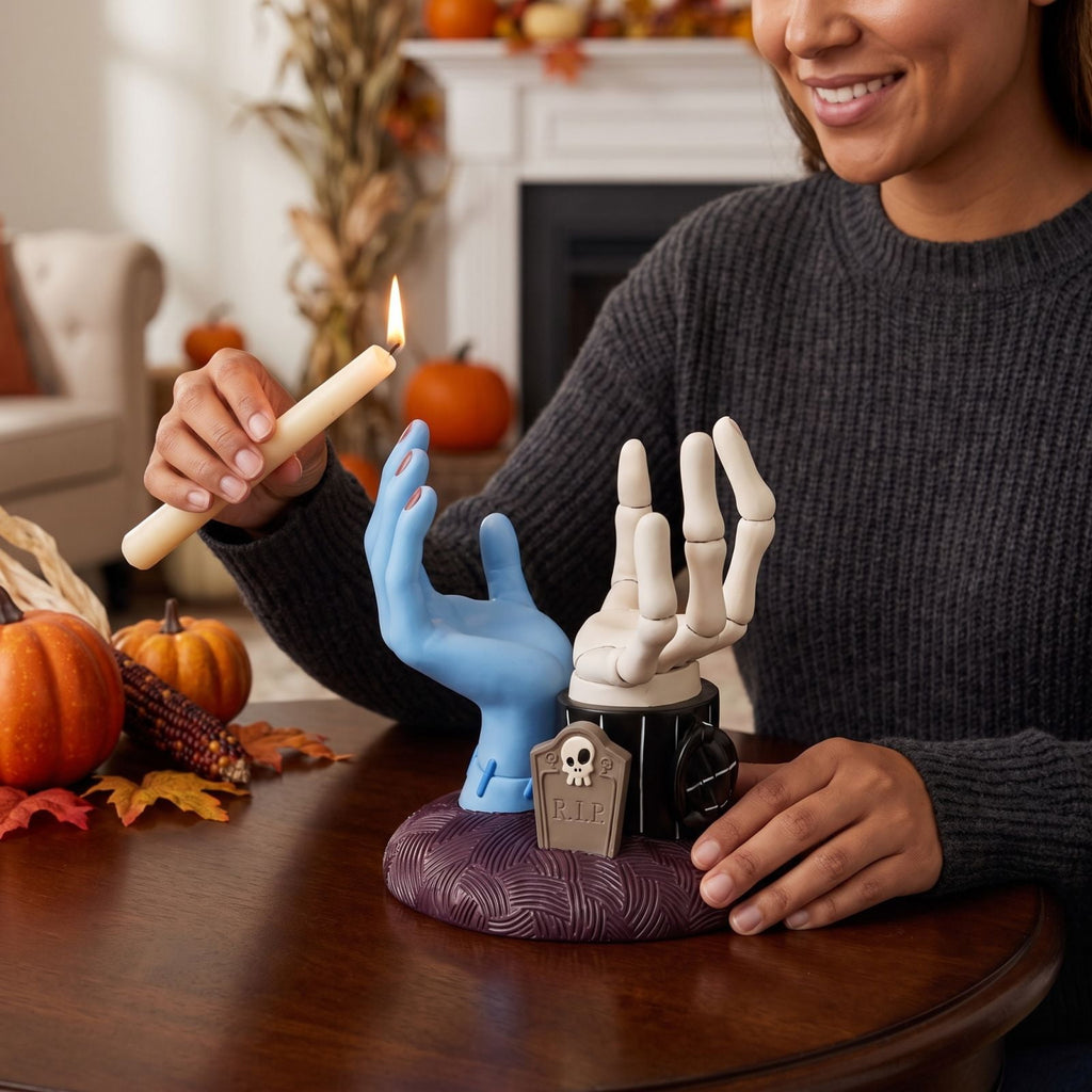 Halloween Hand Candle Holder Decorative Tabletop Figurine Resin Sculpted Accent for Mantel Shelf Desk Party Display