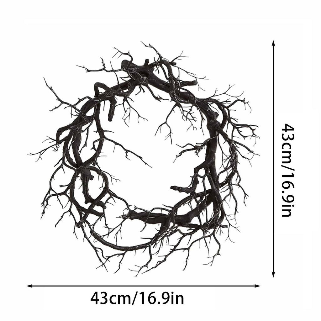 Halloween Black Twig Wreath 22 Inch Spooky Decorative Wreath for Front Door, Wall, or Mantel