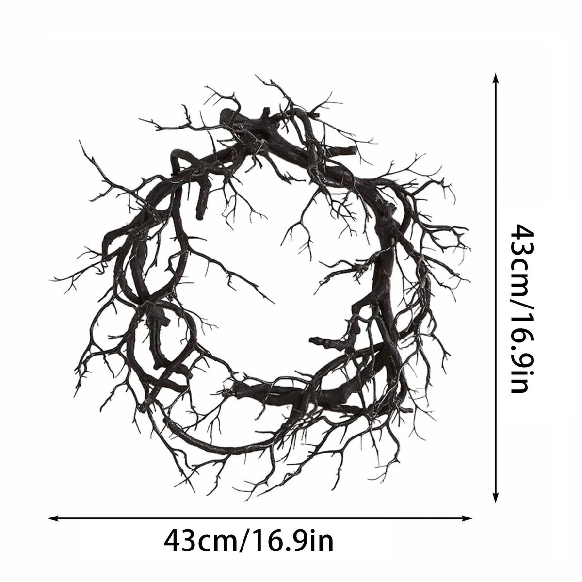 Halloween Black Twig Wreath 22 Inch Spooky Decorative Wreath for Front Door, Wall, or Mantel