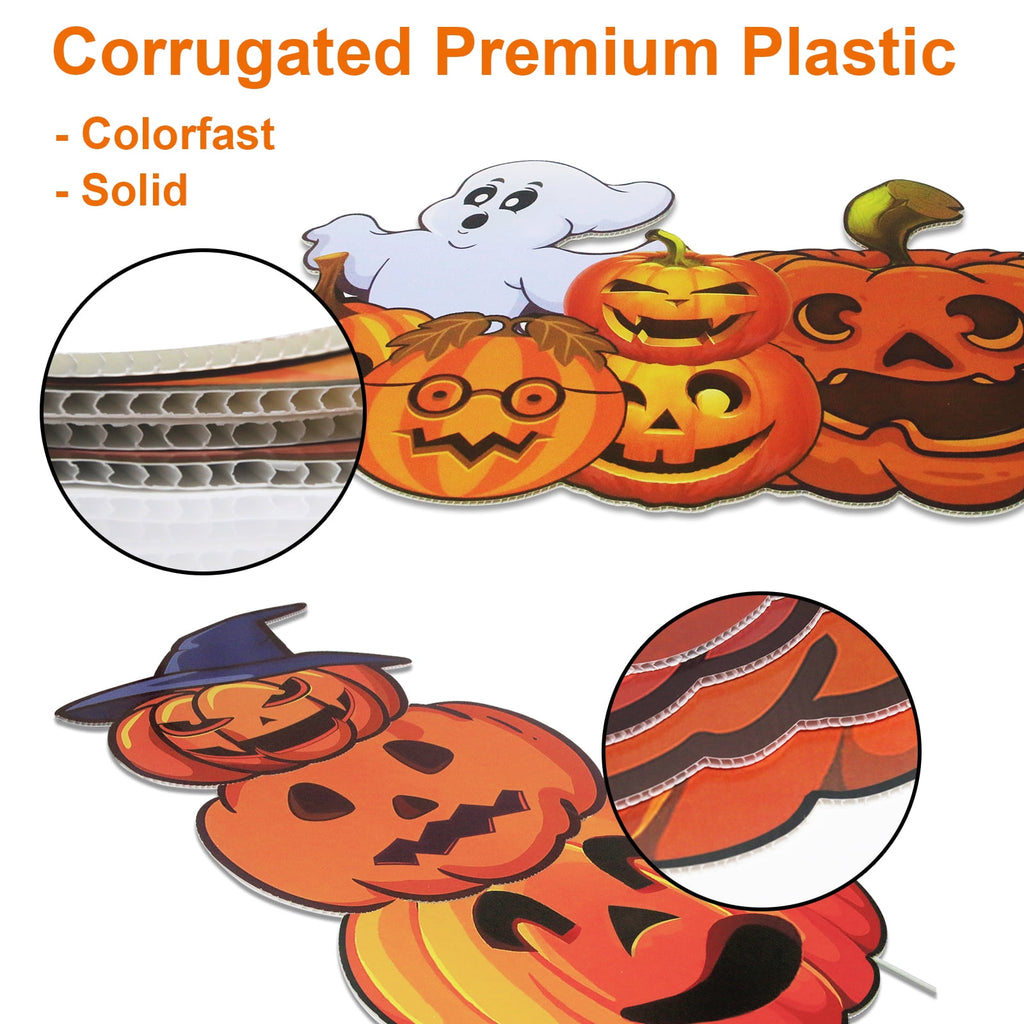 GameXcel Halloween Decorations Outdoor Yard Signs with Stakes, 34.8 in Tall Vertical Pumpkin and Ghost Decor, Weather-Resistant, 2 Count