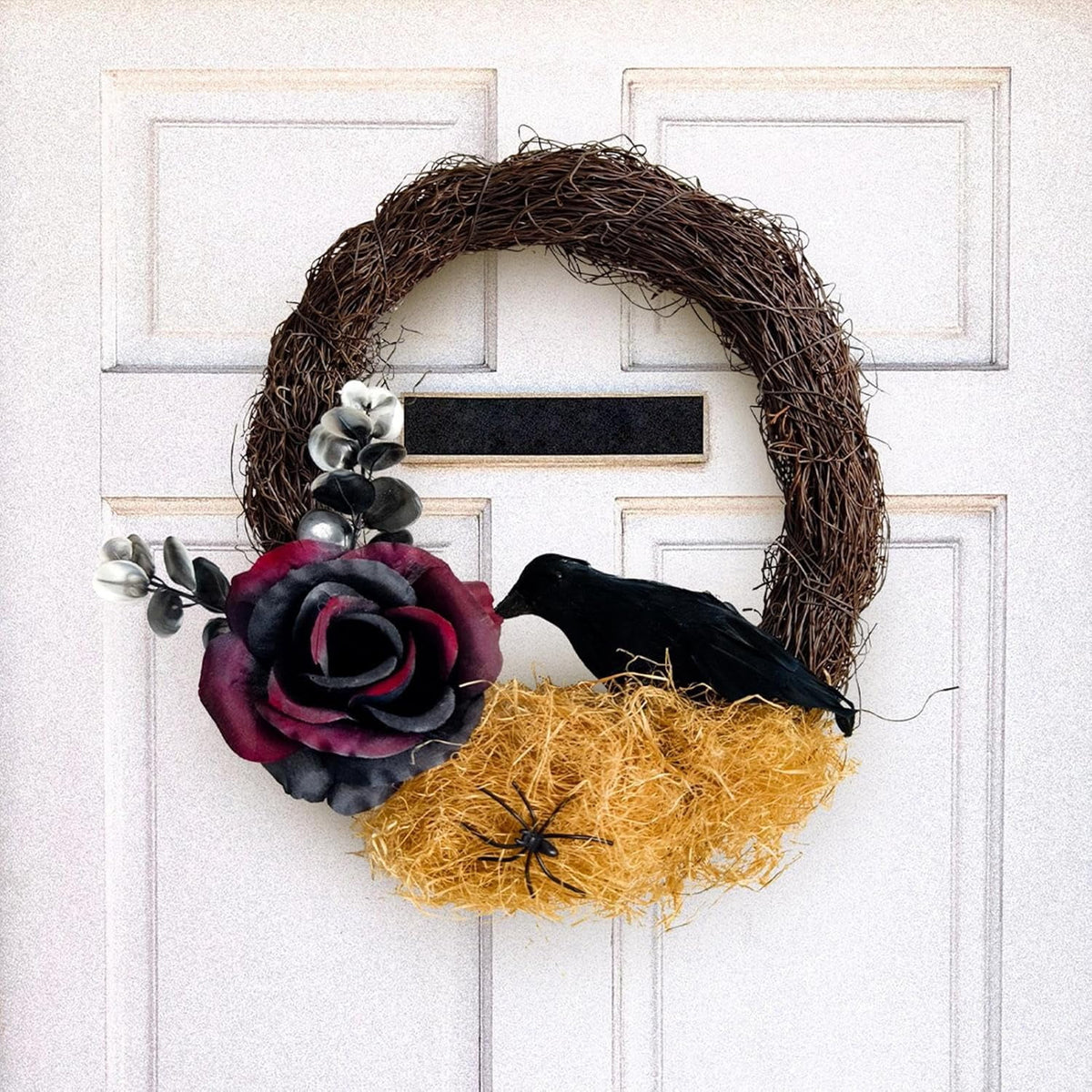 Halloween Wreath, 10 Inch Halloween Garland with Crow Vines, Artificial Dead Branch Wreath with LED Light, Halloween Home Party Decor Sturdy Build, for Porch Window Wall Decor