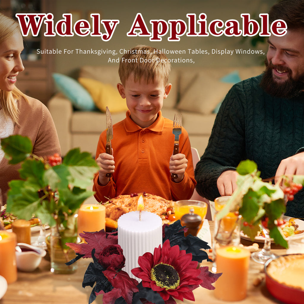 Halloween Candle Ring Wreath Halloween Table Centerpiece Black Orange Spooky Table Top Decoration Small Taper/Pillar Candle Rings Center for Party Favors 4 Pcs Design1