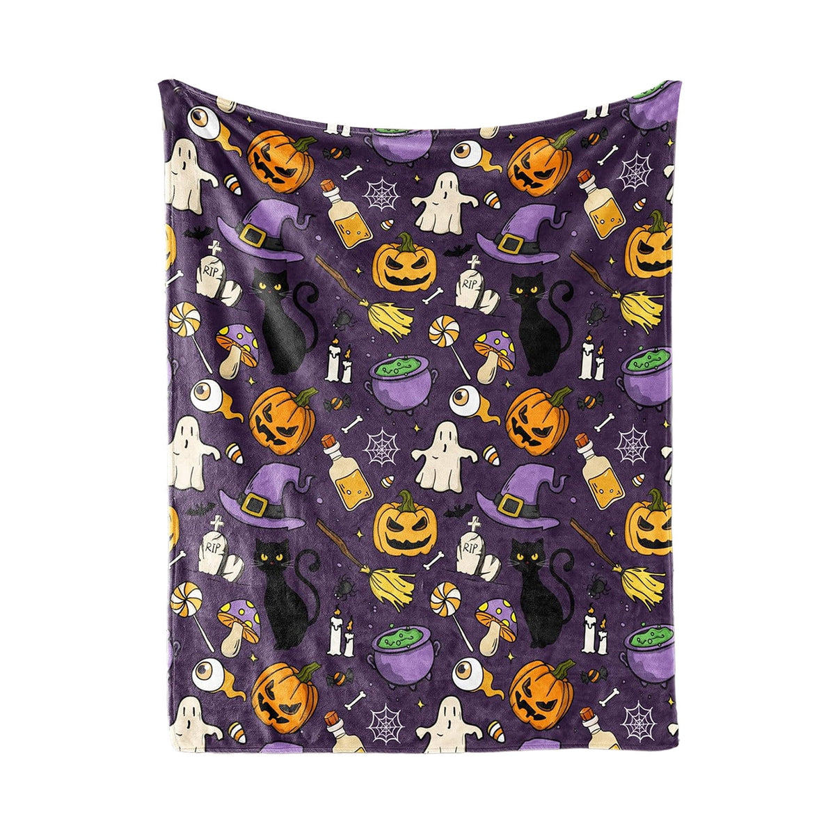 Halloween blanket,Halloween Print Throw Blanket Flannel Soft Cozy Decorative Nap Blanket with Ghost Pumpkin Skull for Office Bedroom Sofa Camping Travel(100x150cm/39x59 Inch),Black