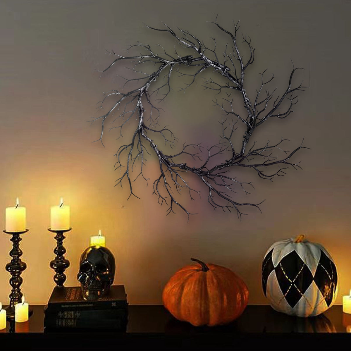 Darzheoy Halloween Wreaths for Front Door, Halloween Decorations Black Halloween Wreath for Front Door Thanksgiving Christmas Halloween Decor
